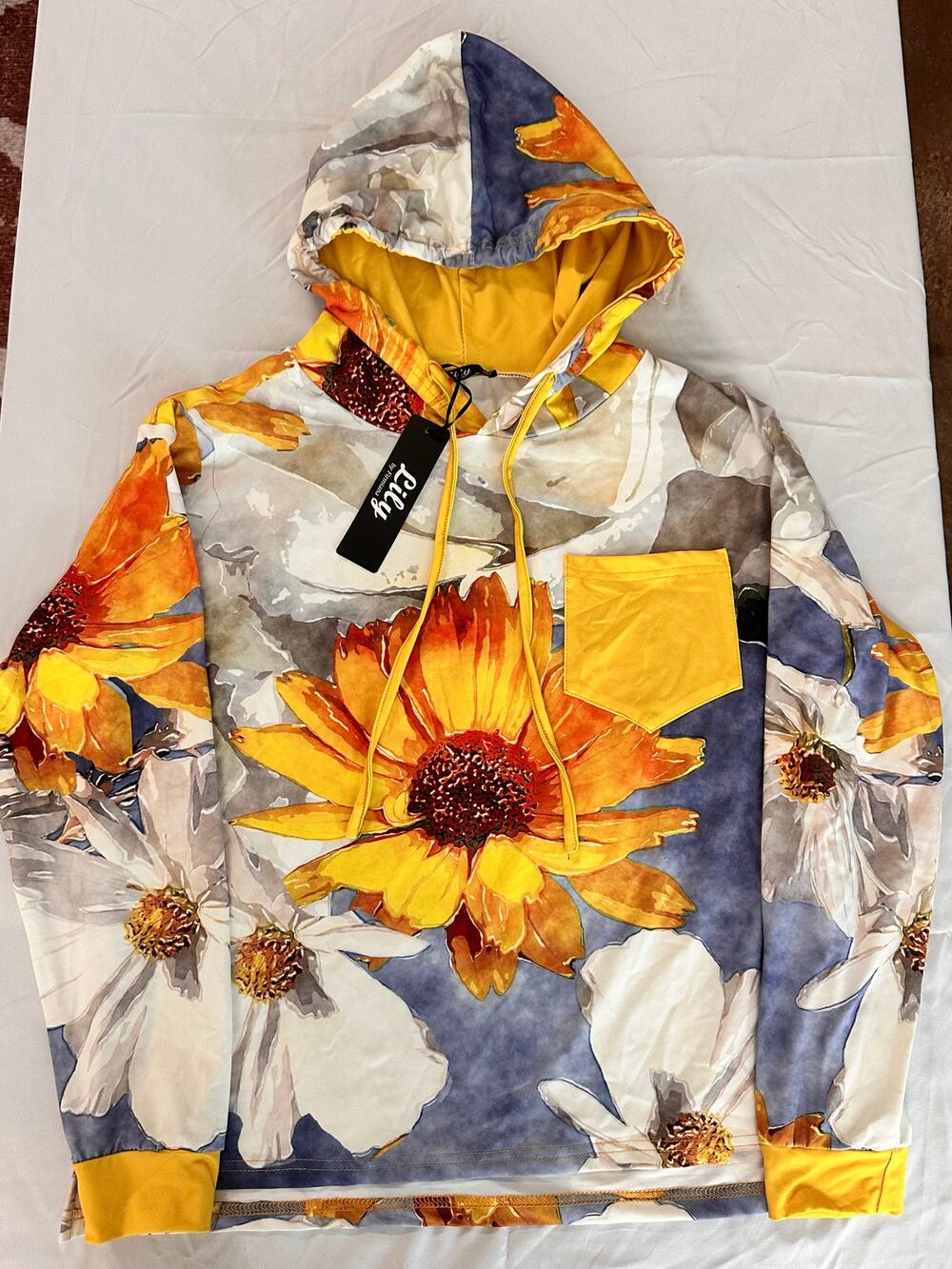 Lily by Firmiana Floral Hoodie XL NWT Watercolor Daisy Sunflower Pullover